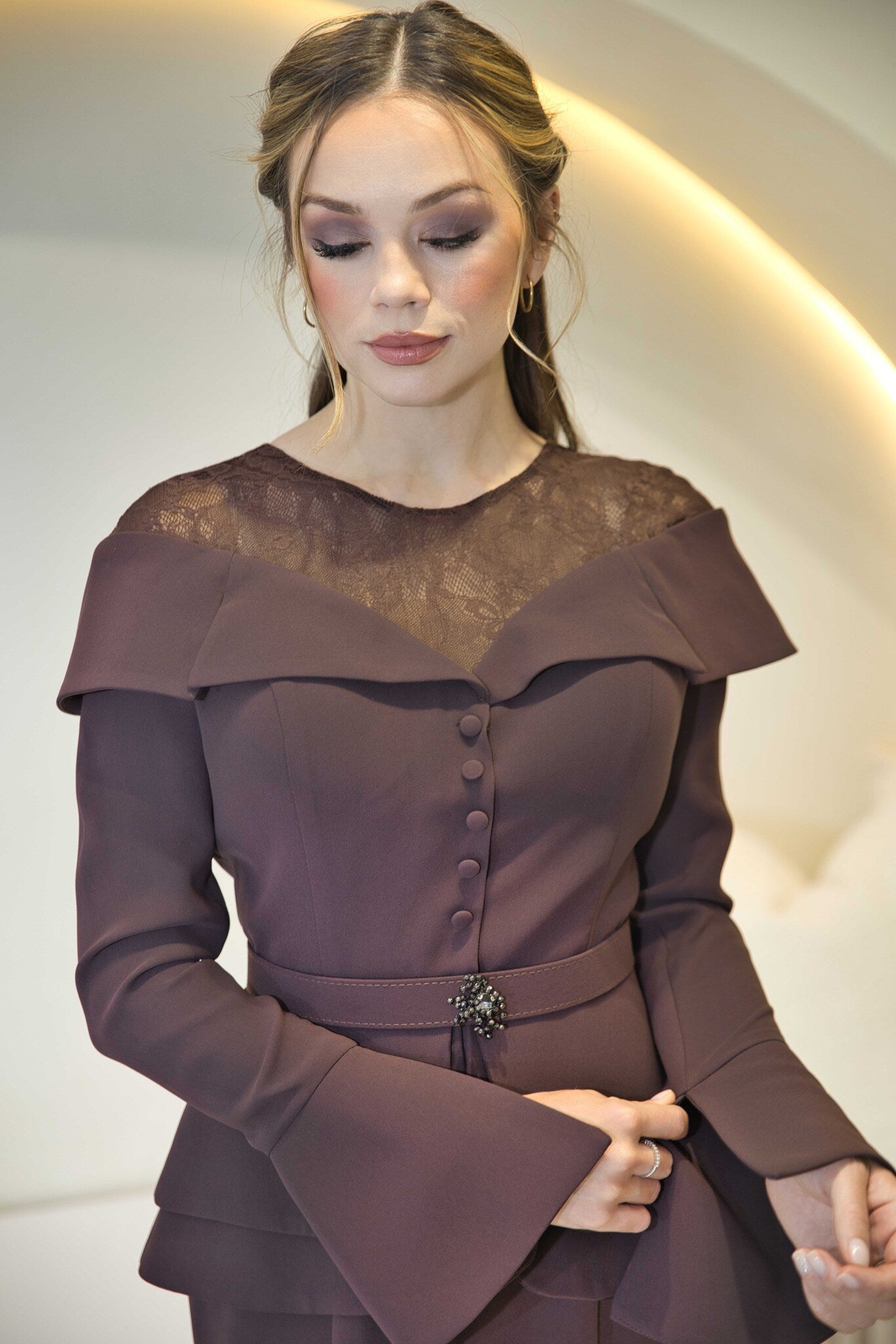 Luxury Chocolate Brown Lace Gown | Full Length