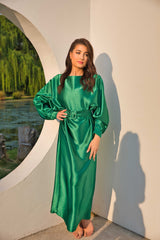 Exclusive Designer Luxurious Plisse Satin Dress