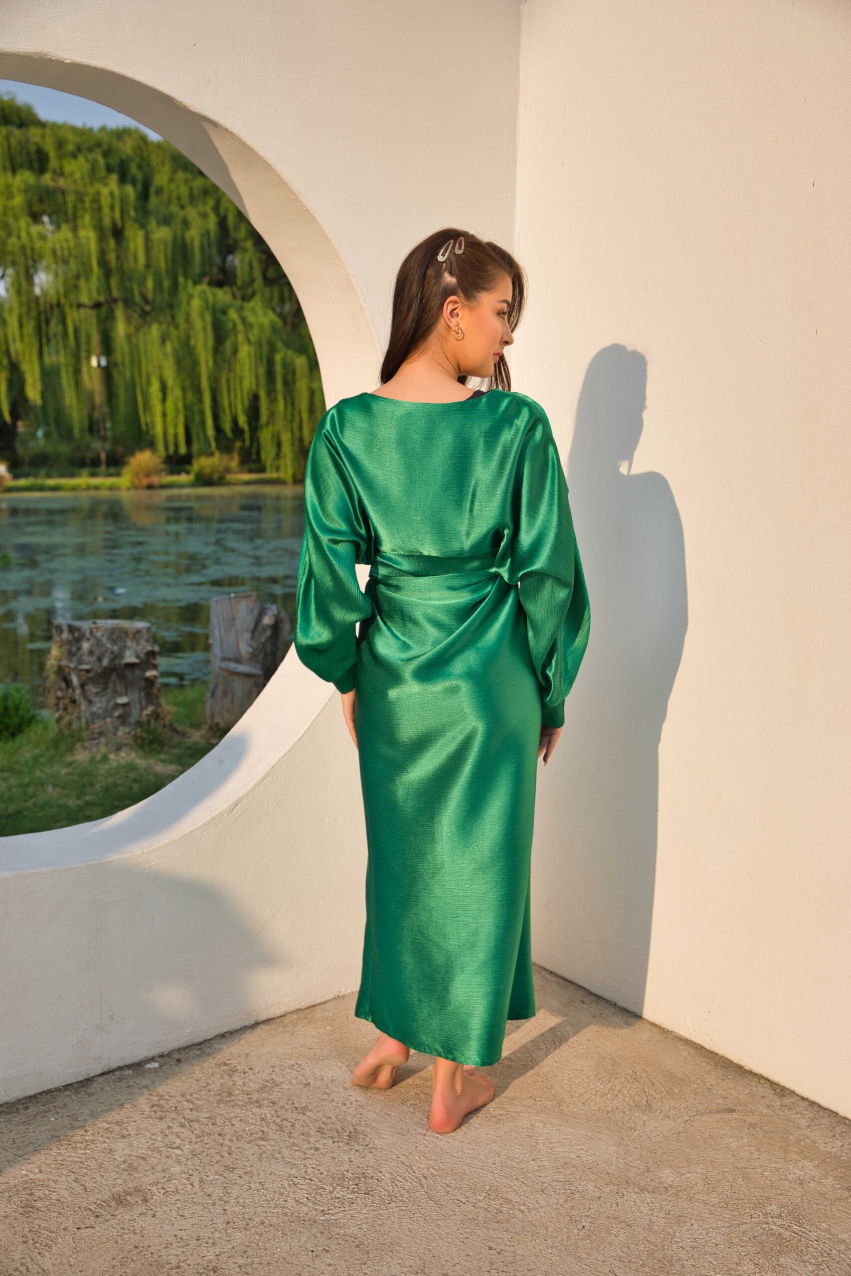 Exclusive Designer Luxurious Plisse Satin Dress