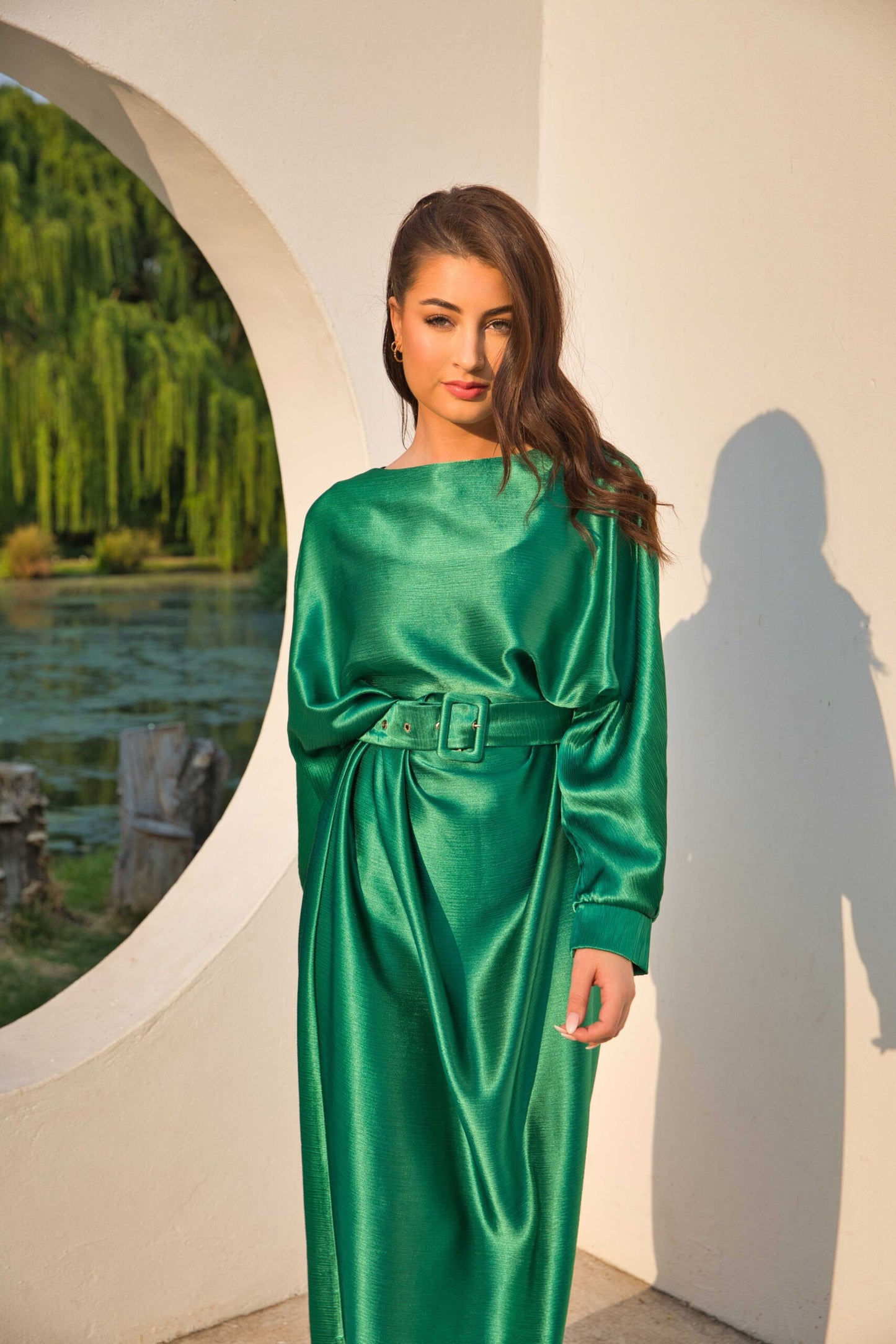 Exclusive Designer Luxurious Plisse Satin Dress
