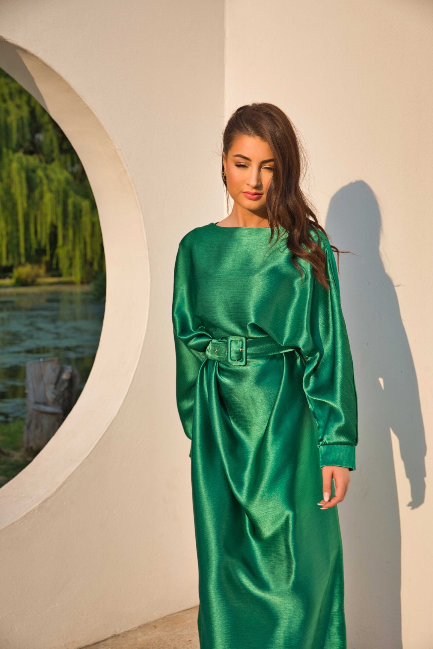 Exclusive Designer Luxurious Plisse Satin Dress