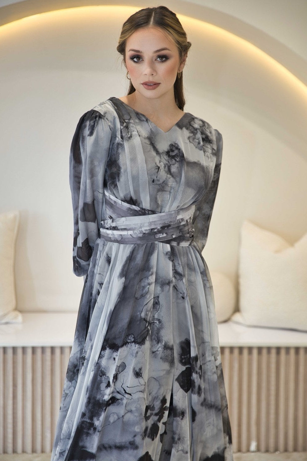 Grey Tie-Dye Chiffon Maxi Dress