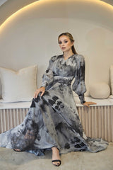 Grey Tie-Dye Chiffon Maxi Dress