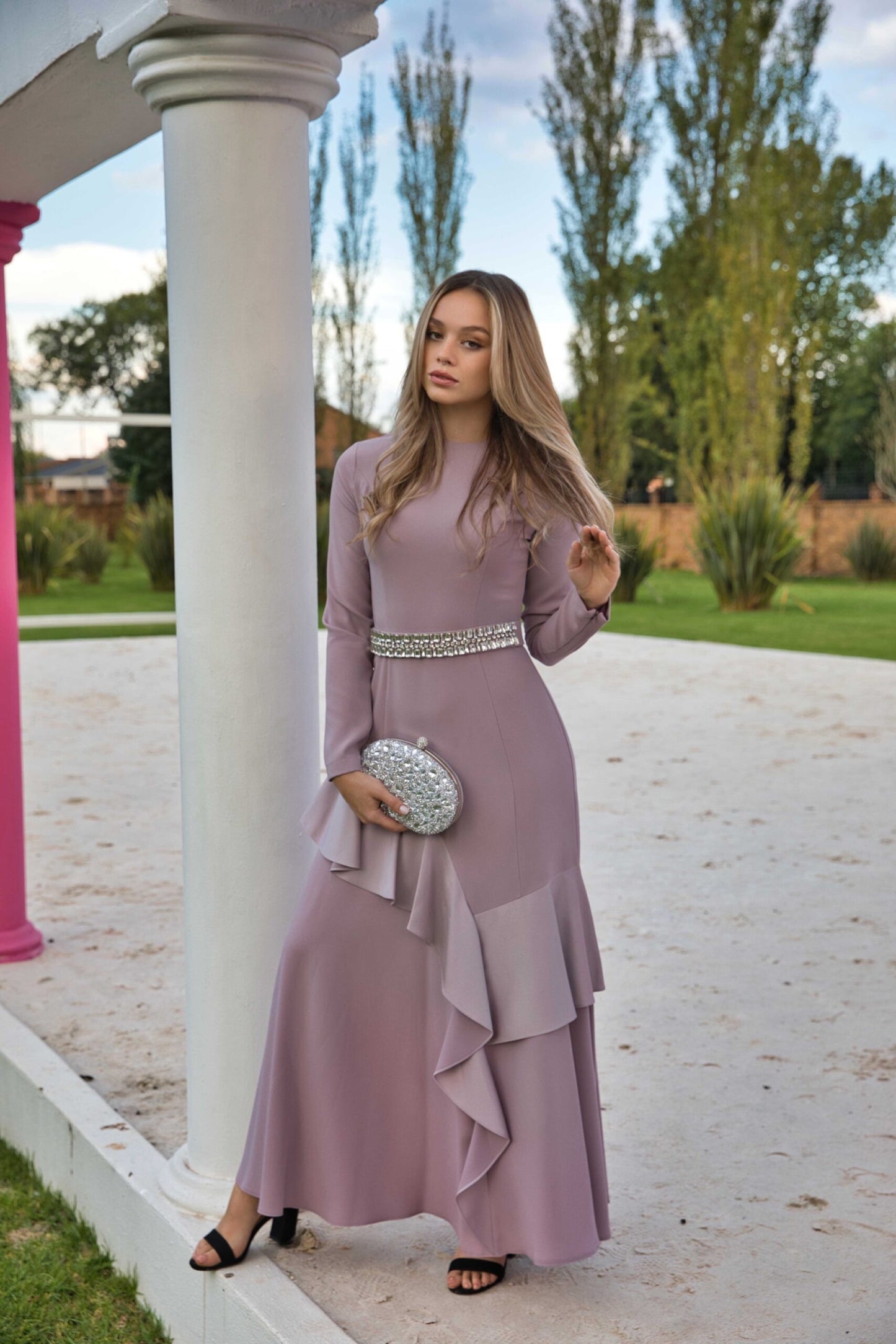 Designer Pink Ruffled Embellished Dress