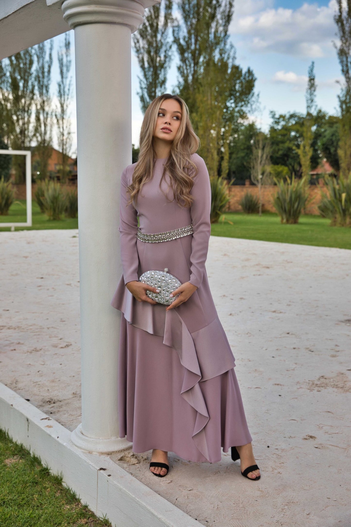 Designer Pink Ruffled Embellished Dress