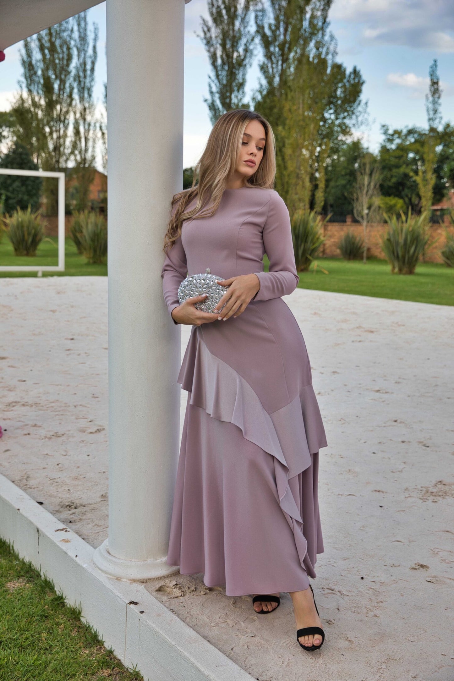 Designer Pink Ruffled Embellished Dress