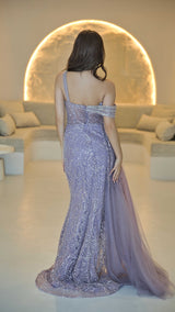 Lavender Haute Couture Designer Evening Gown with Hand-beadwork