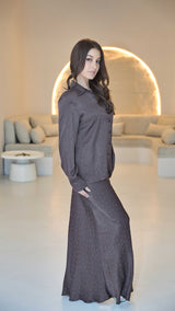 Brown Luxury Silk Satin Co-ord Set with Rhinestone Detail.