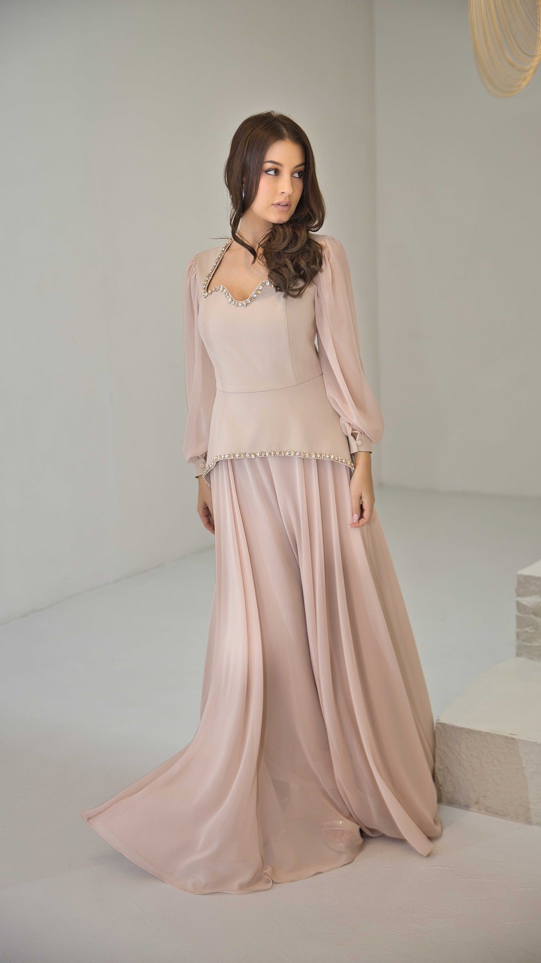 Exclusive Pink Peplum Dress with Jewel Detail