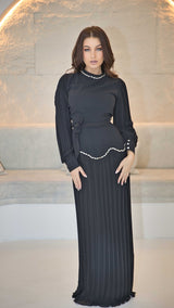 Exclusive Black Pleated Peplum Dress