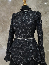 Exclusive Black Dress with floral Design & diamantè belt