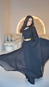 Exclusive Black Soft Chiffon Dress and Mesh Rhinestone Sleeve