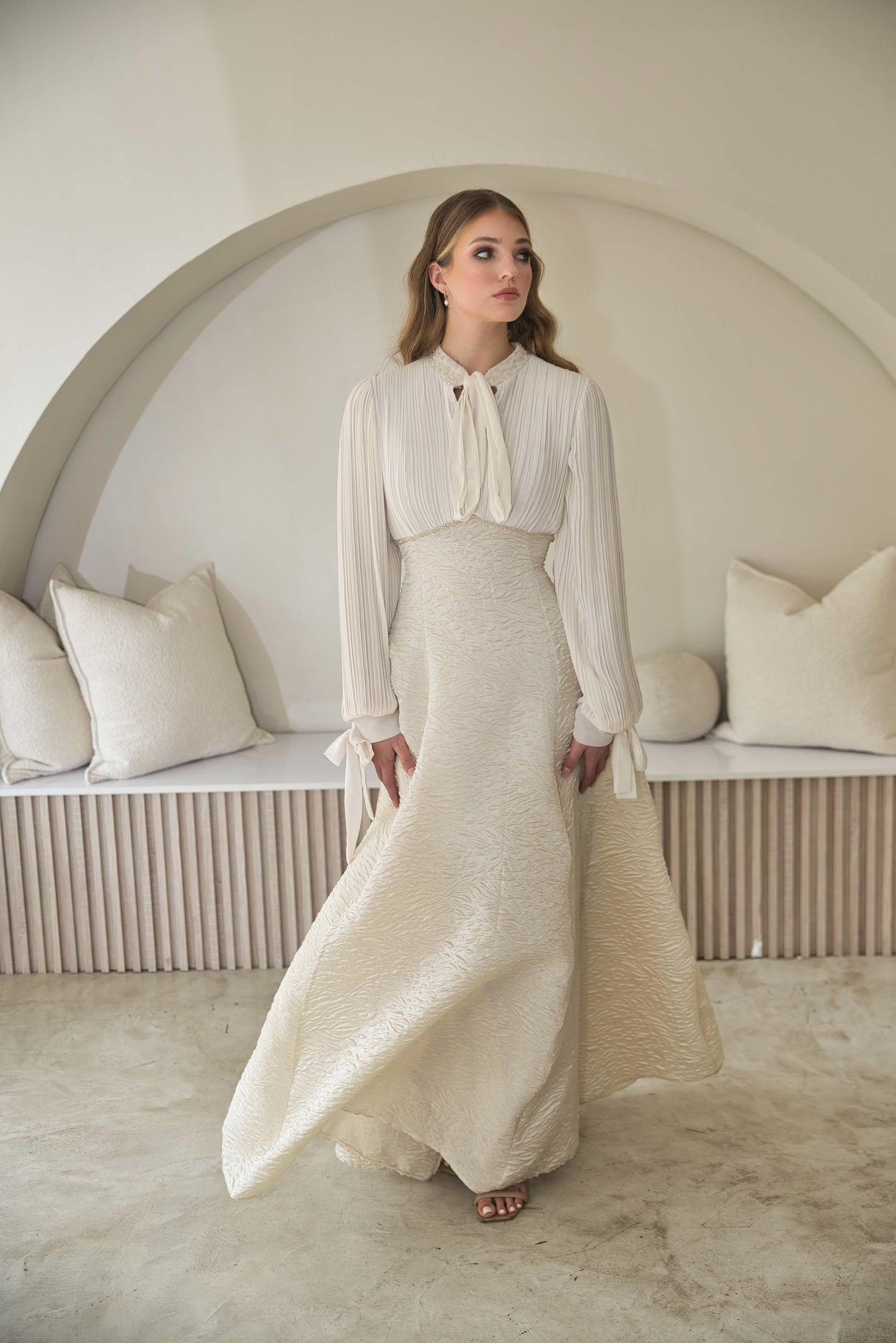 Cream Brocade Dress