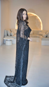 Exclusive Black Beaded Gown  with Cape Sleeves