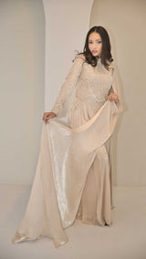 Champagne Liquid Chiffon with Beaded Bodice