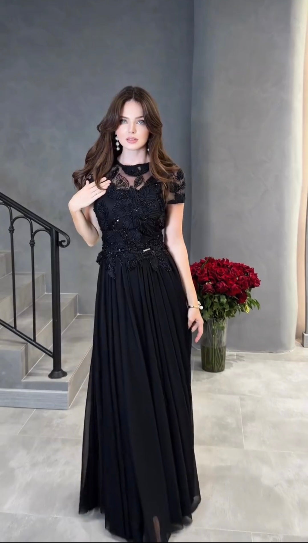 Luxury Floral Appliquè hand-beaded Dress Full length