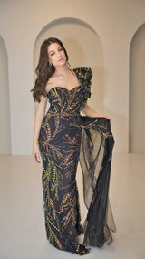 Exclusive Evening Dress with Multi-Colour Sequin Detail.