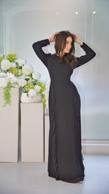 Luxury Black Soft Chiffon Dress with Ruffle Design