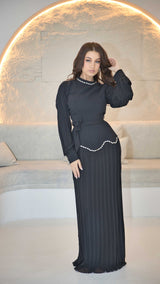 Exclusive Black Pleated Peplum Dress