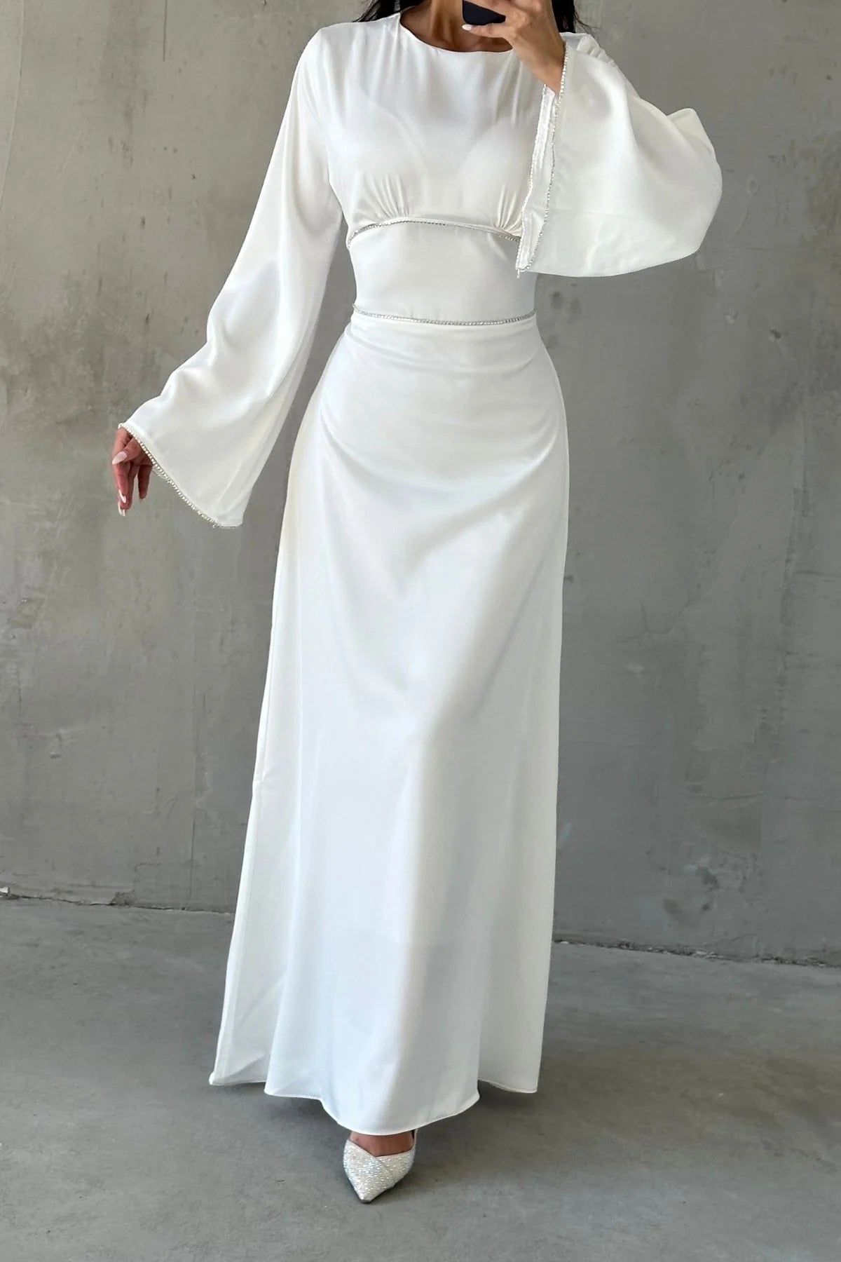 Silk Satin dress with Diamantè