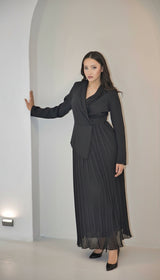 Exclusive Black Dress with Beaded Bodice and Frill Detail on Neckline