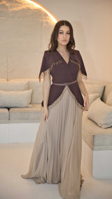 Exclusive Brown and Nude Dress with beaded tassles