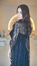 Exclusive Black Beaded Gown  with Cape Sleeves