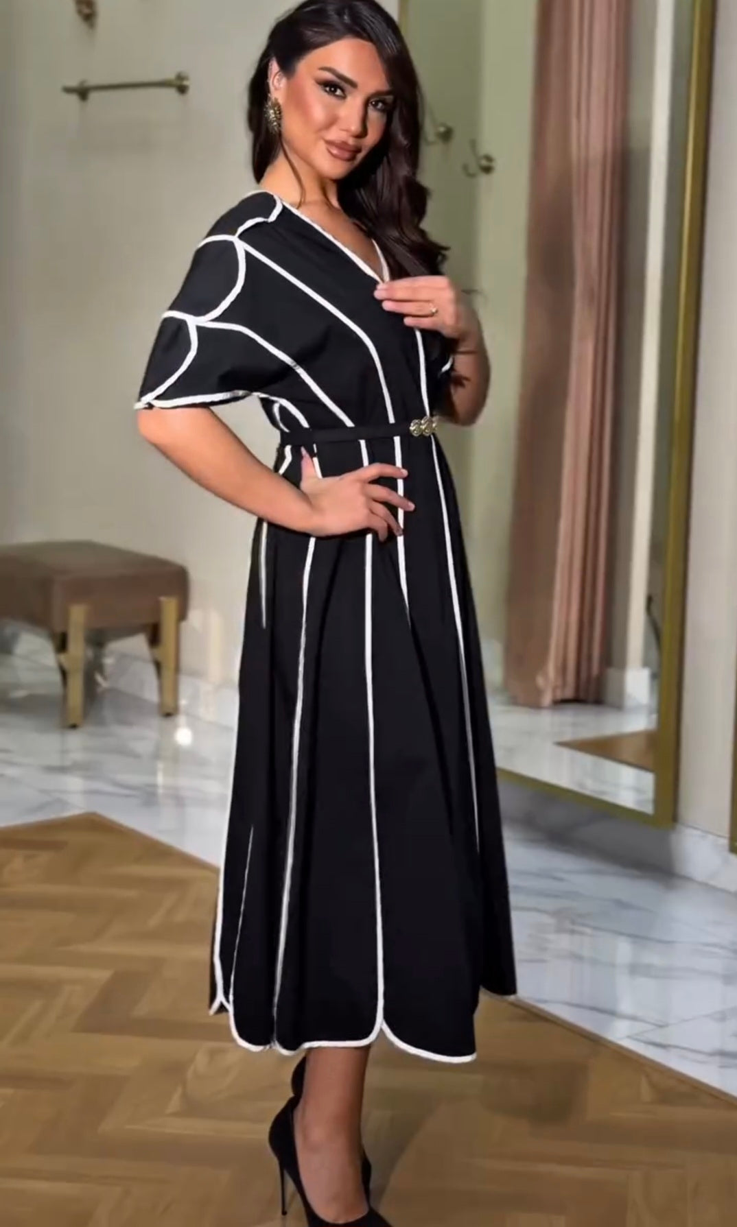 Black & White Smart Casual Dress with Belt