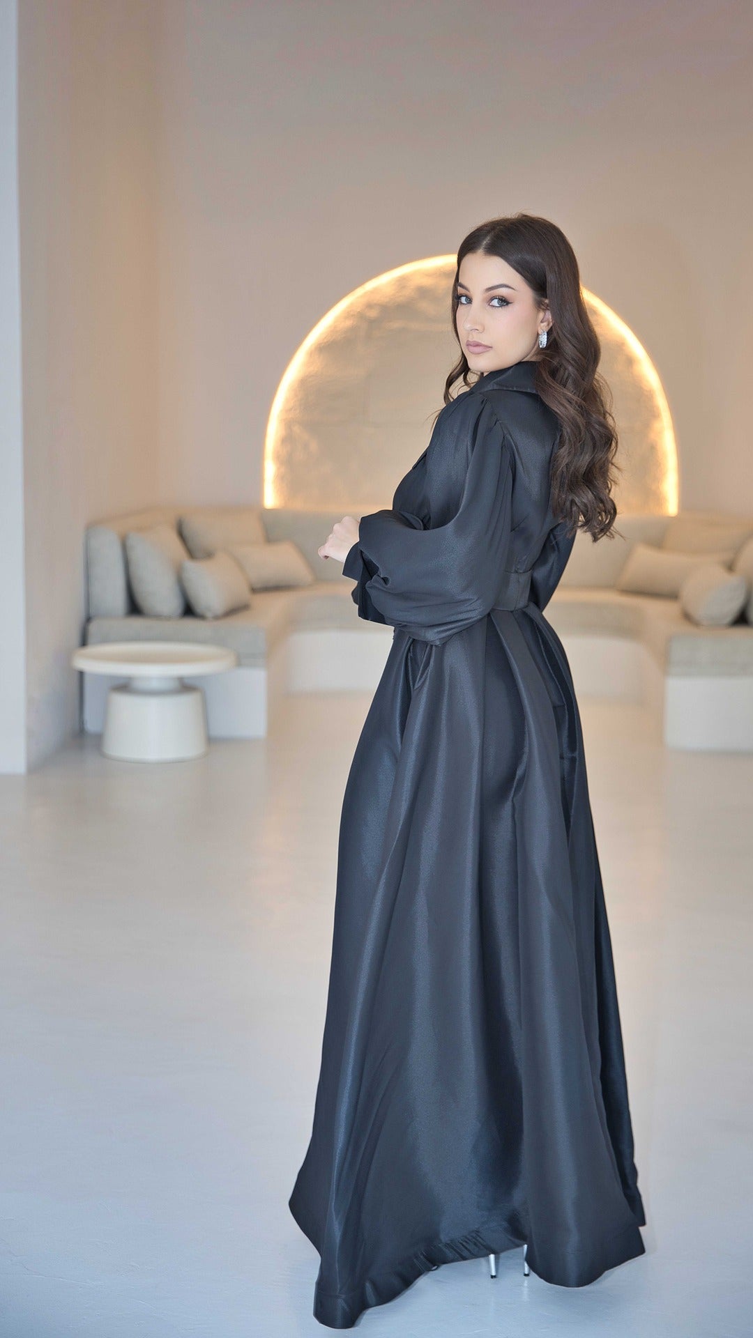 Exclusive Black Organza Dress with Beaded & Feather Appliquè on Waistline