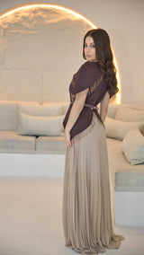 Exclusive Brown and Nude Dress with beaded tassles
