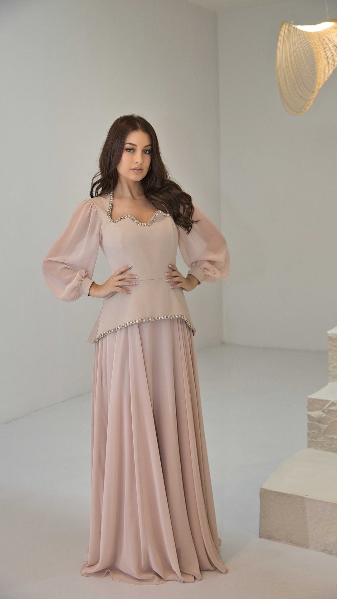 Exclusive Pink Peplum Dress with Jewel Detail