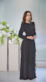 Luxury Black Soft Chiffon Dress with Ruffle Design
