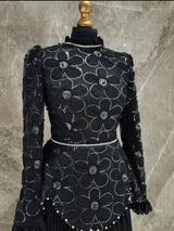 Exclusive Black Dress with floral Design & diamantè belt