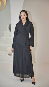 Exclusive Black Dress with Beaded Bodice and Frill Detail on Neckline