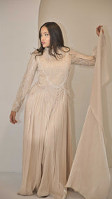 Champagne Liquid Chiffon with Beaded Bodice