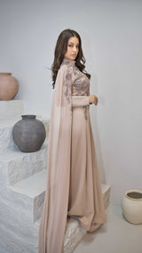 Exclusive Beaded Appliquè Dress with one shoulder Cape Sleeve