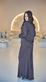 Brown Luxury Silk Satin Co-ord Set with Rhinestone Detail.