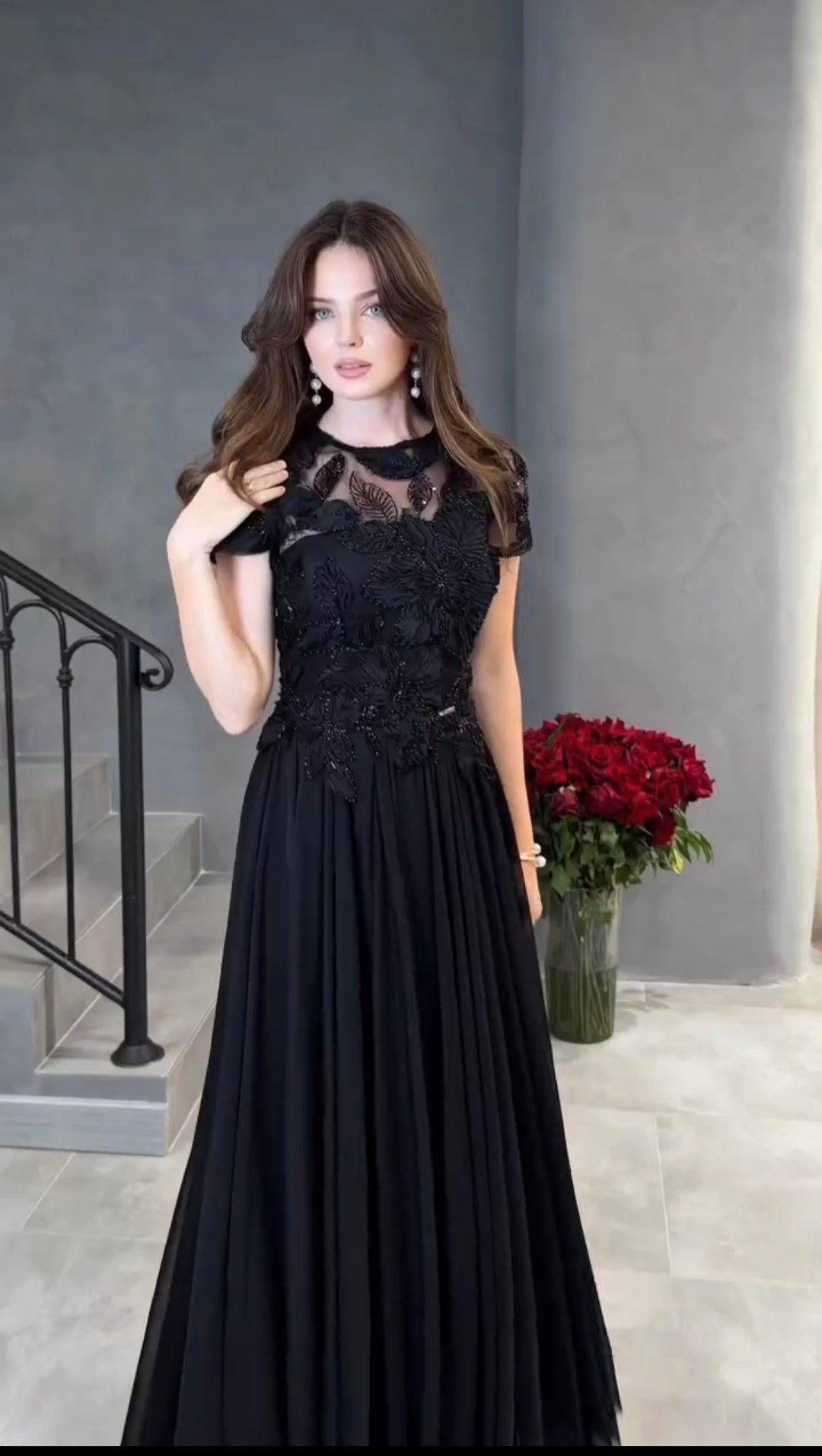 Luxury Floral Appliquè hand-beaded Dress Full length