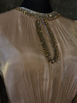 Exclusive Champagne Liquid Chiffon dress with Jewel Detail on Neckline
