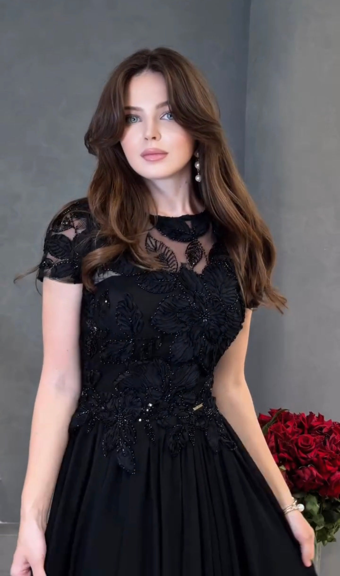 Luxury Floral Appliquè hand-beaded Dress Full length