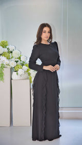 Luxury Black Soft Chiffon Dress with Ruffle Design