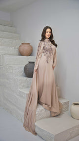 Exclusive Beaded Appliquè Dress with one shoulder Cape Sleeve