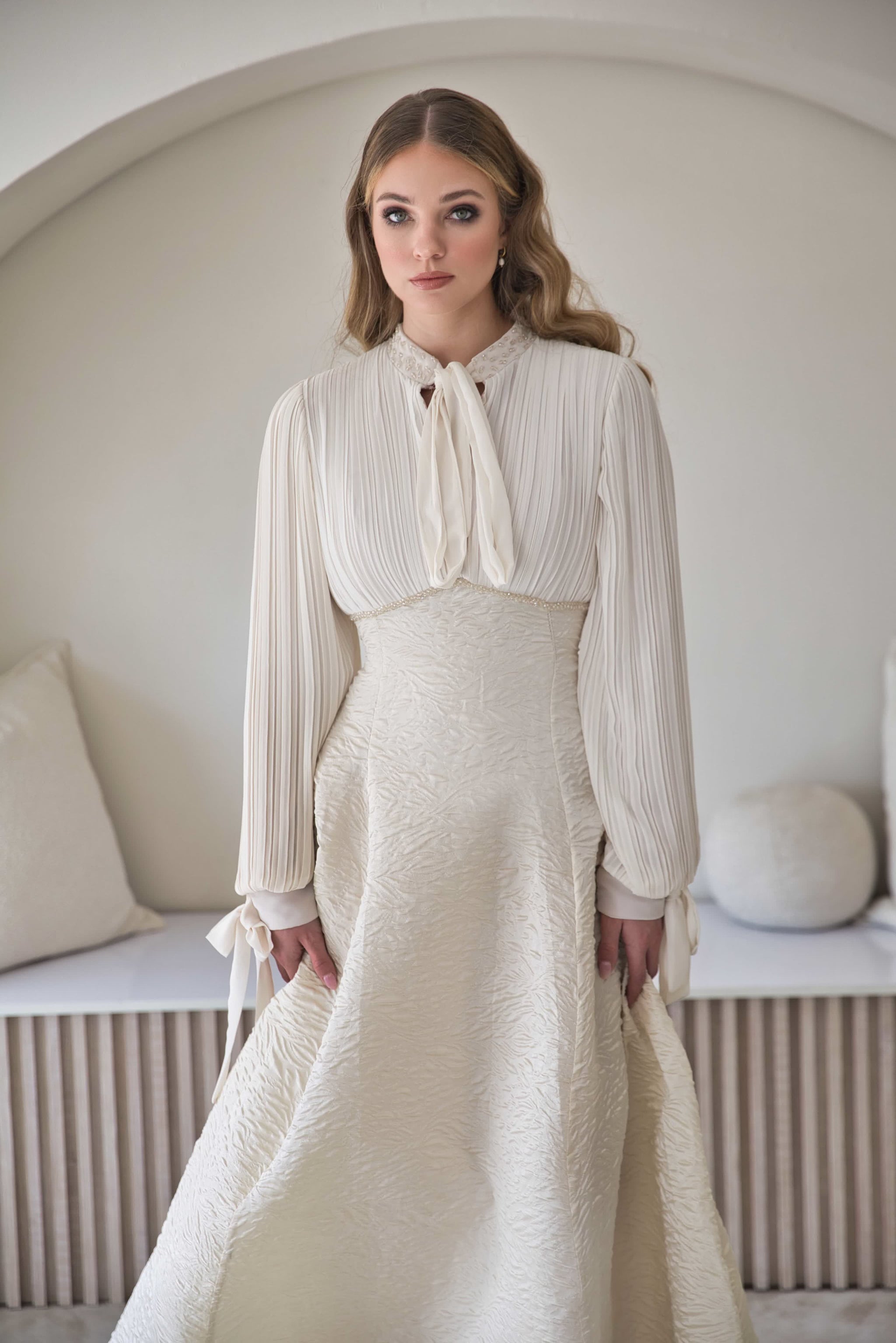 Cream Brocade Dress