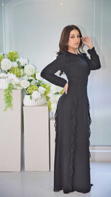 Luxury Black Soft Chiffon Dress with Ruffle Design