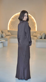 Brown Luxury Silk Satin Co-ord Set with Rhinestone Detail.