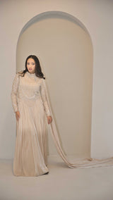 Champagne Liquid Chiffon with Beaded Bodice