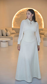 Exclusive Brocade Corset Dress with Beaded Detail on Collar & Bodice