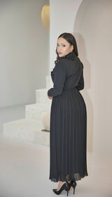 Exclusive Black Dress with Beaded Bodice and Frill Detail on Neckline