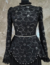 Exclusive Black Dress with floral Design & diamantè belt