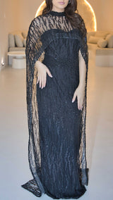Exclusive Black Beaded Gown  with Cape Sleeves